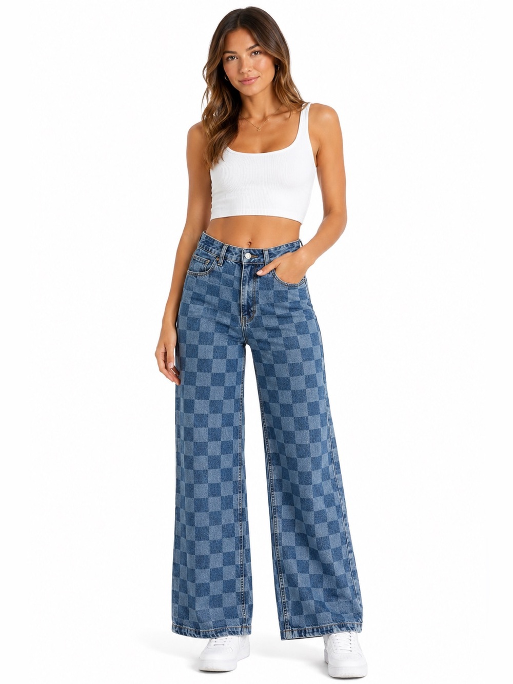 The Ragged Priest Checkerboard Wide Leg Jeans